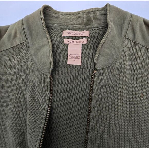 Ruff Hewn Womens Olive Green Zip-Up Cardigan Sweater Cotton Blend Medium - Picture 1 of 8
